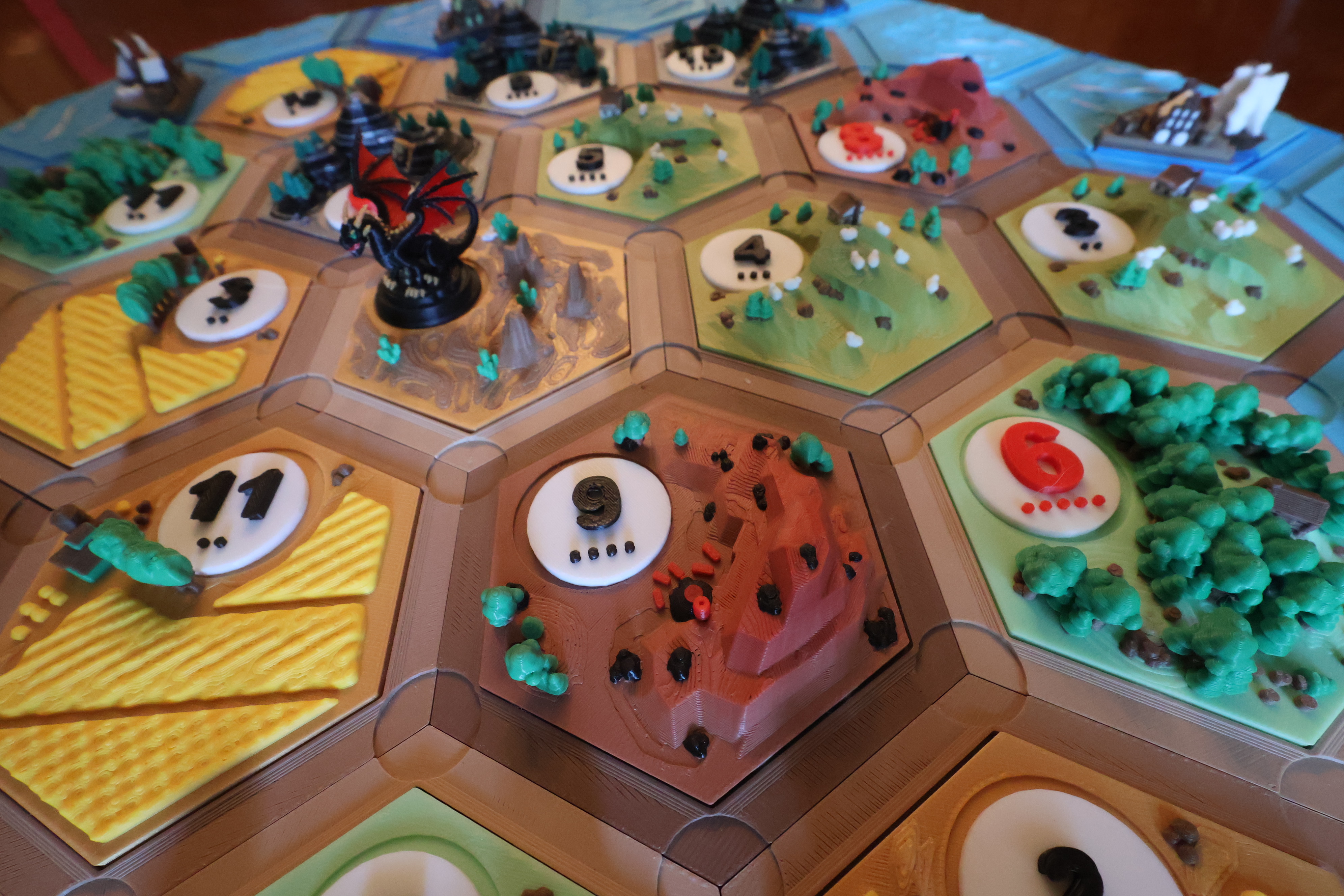 Hand-crafted Catan Artisan board featuring magnetic hex tiles with custom textures