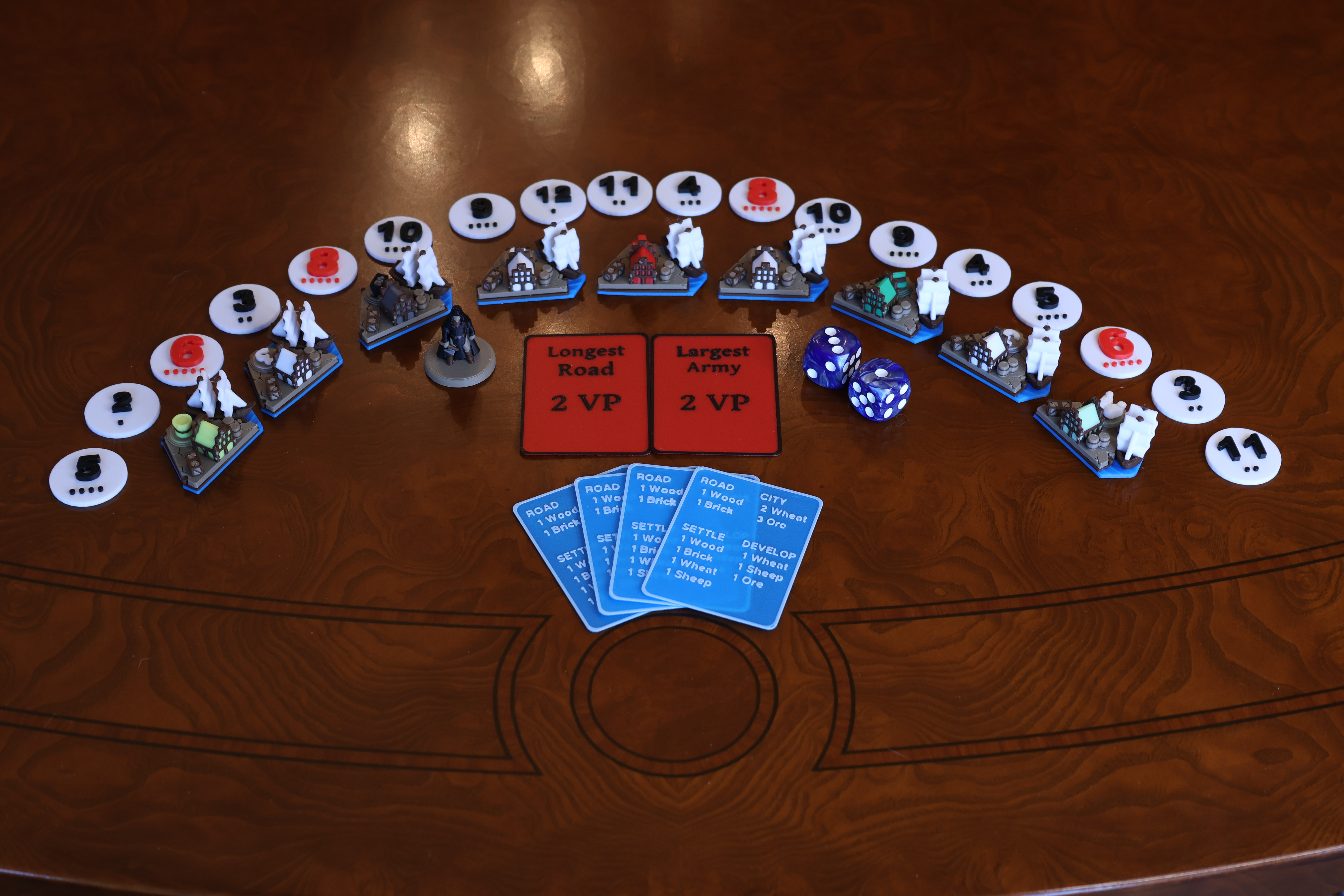Color-matched number tokens, macro view of the engraved pips and digits